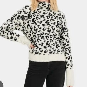 UGG Black and White Cowl Neck Sweater Leopard Print